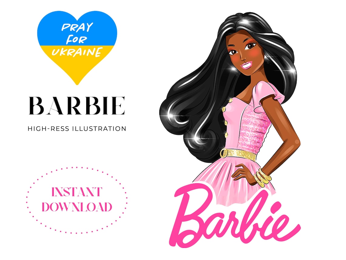 Black Barbie Doll Clipart for Barbie Birthday Party Fashion | Etsy