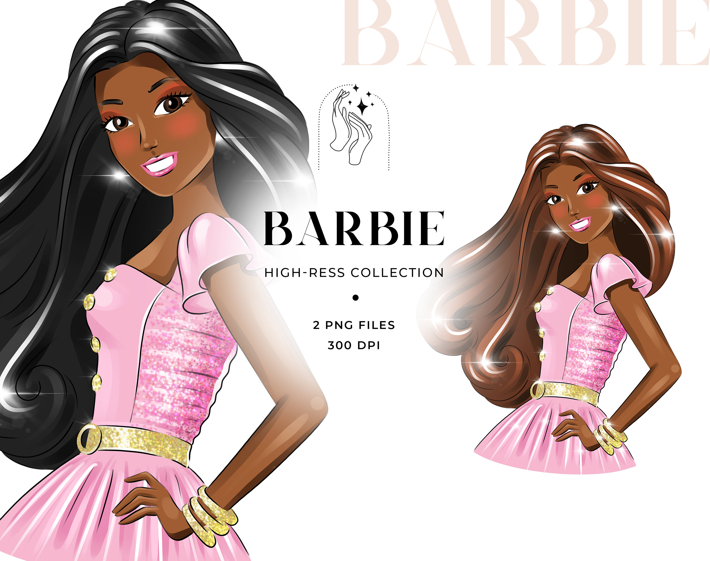Black Barbie Doll Clipart for Barbie Birthday Party Fashion | Etsy