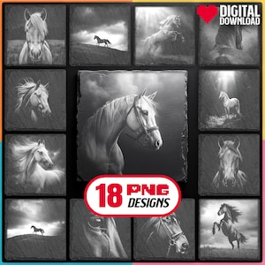Paard laserbestand png-bundel voor gravure digitale download voor Glowforge, Lightburn, Xtool voor dierlijke leisteen Coaster, commercieel gebruik