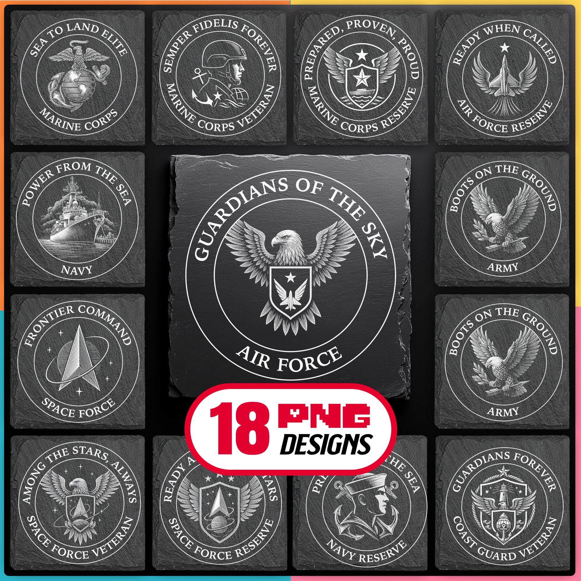 American Military Logos Laser Engraving PNG Bundle Digital Download for Patriotic Slate Coaster, Glowforge, LightBurn, Commercial Use Too