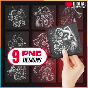 Dogs Breed Laser Png Bundle for Engraving Digital Download for Glowforge Laser Burn and create Double Exposure Slate Coaster, Commercial Use