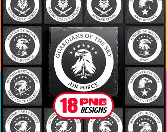 American Military Logos Laser Engraving PNG Bundle Digital Download for Patriotic Slate Coaster, Glowforge, LightBurn, Commercial Use Too