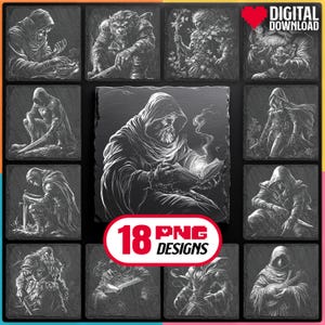 DnD Charakter Gravur Png Bundle Digitaler Download für Glowforge LightBurn zum Erstellen von Dangeon Master Schieferuntersetzern, kommerzielle Nutzung