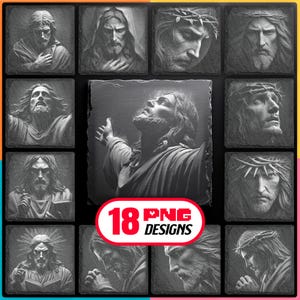 Jesus 3D Illusion Lasergravur PNG Bündel — Christliche Religion Schieferuntersetzer Designs für Glowforge & LightBurn, auch für kommerzielle Nutzung