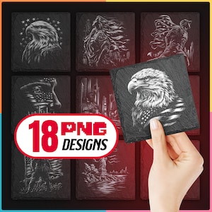 American Patriotic Laser Files PNG Bundle for Engraving Digital Download for Slate Coaster, Glowforge, LightBurn, XTool, Commercial Use