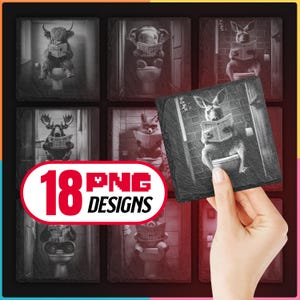 Dieren op toilet laser png-bestanden bundel voor gravure digitale download voor leisteen Coaster, Glowforge, LightBurn, XTool, ook commercieel gebruik