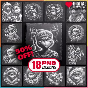 Kerstgravure PNG-bundel Digitale download voor Glowforge Laser Burn en maak leistenen onderzetter, ook voor commercieel gebruik