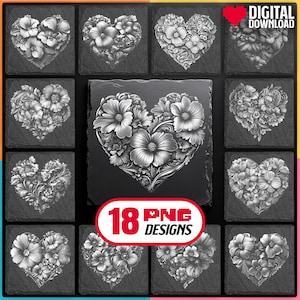 Valentine Laser Files PNG Bundle for Engraving Digital Download for Glowforge Laser Burn and create Hearts Slate Coaster, Commercial Use