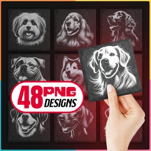 Hondenrassen laser png-bundel voor gravure digitale download maak leistenen onderzetter voor hondenliefhebbers, CNC-projecten, Glowforge Burn, commercieel gebruik