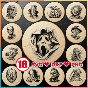 Enge Halloween CNC-laserbestandenbundel voor gravure op een houten bord voor digitale download, Svg, Dxf, Png, Ook commercieel gebruik