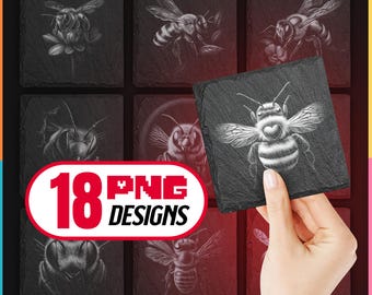 Honey Bee Laser File Png Bundle for Engraving Digital Download for Glowforge, Lightburn, XTool for Slate Coaster, Commercial Use Too