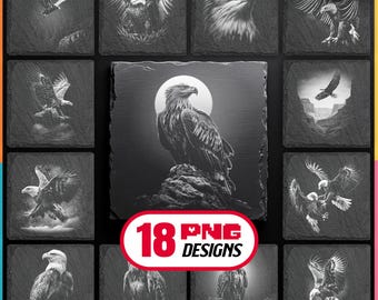 Paquete de archivos PNG de águila calva con láser para grabado, descarga digital para posavasos de pizarra, Glowforge, LightBurn, XTool y uso comercial.
