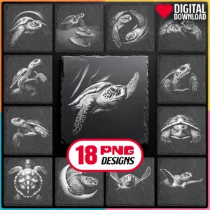 Sea Turtle Laser Png Files Bundle for Engraving Digital Download for Animal Slate Coaster, Glowforge, LightBurn, XTool, Commercial Use Too