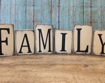 Family Blocks - Family signs - Family Decor - farmhouse Decor - wood shelf sitters