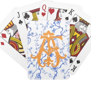 Monogram Playing Cards, Blue and White Chinoiserie Deck of Cards, Personalized Cards, Stocking Stuffer