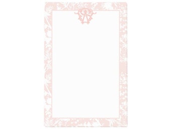 Monogram Pink Chinoiserie Post-it® Notes, 4x6 Pink and White Monogram Note Pad, Custom Monogram Sticky Notes, Pink Chinoiserie, Teacher Gift