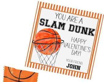 Digital Download Basketball Valentine Card, Sports Valentine Gingham Boy Valentines Day Card, Slam Dunk Valentine, Orange Boy Valentine