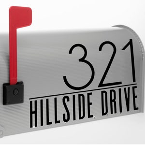 Set of Custom Craftsman Style Mailbox Numbers with Street Address Decal, Sans Serif Modern Address Number Decal, Personalized Mailbox
