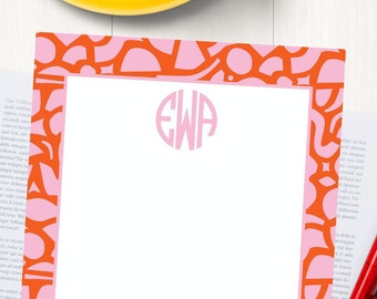 Pink and Orange Monogram Geometric Note Pad,  Monogram Notes, Personalized Gift Note Pad, Custom Stationery, Small Notepad, Custom Gift