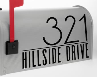 Set of Custom Craftsman Style Mailbox Numbers with Street Address Decal, Sans Serif Modern Address Number Decal, Personalized Mailbox