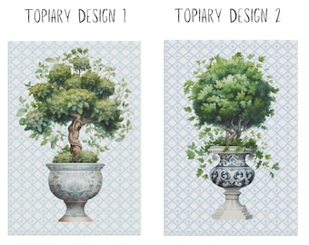 Blue & White Classic Topiary Garden Flag, 12'' × 18'' Spring Floral Plant Flag, Garden Banner, Elegant Green Topiary Design, Gifts for Her