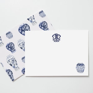 Ginger Jar Stationery, Personalized Chinoiserie Stationery Flat Card, Monogram Note Cards, Ginger Jar Cards, Personalized Thank You Cards