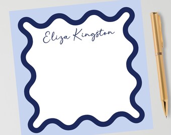 Custom Color Wavy Border Notepad, Personalized Square Color Pop Notepad, Fun Bright Color Monogram Notepad, Gift for Her