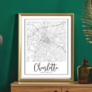 Charlotte Map Wall Art, Black and White Map Print, Charlotte Poster, Charlotte Gallery Wall Art