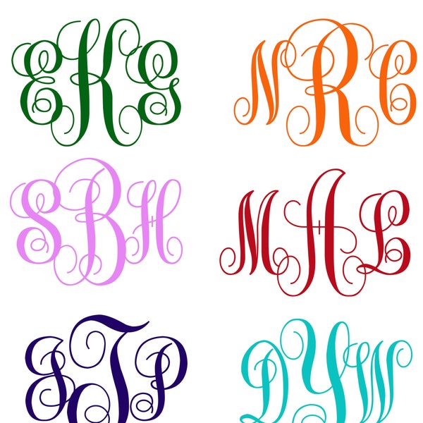 Script Monogram Vinyl Decal, Cursive Circle Initials Vinyl Sticker, Custom Monogram Sticker, Preppy Monogram Car Decal