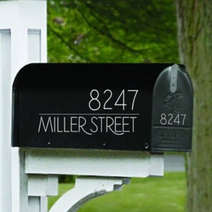 Set of Custom Mailbox Numbers with Street Address Name Decal, Modern Address Number Decal, Personalized Mailbox Numbers and Name