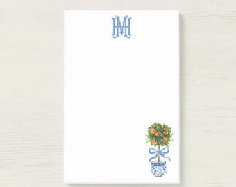 Monogram Citrus Ginger Jar Note Pad, Blue and White Monogram Note Pad, Chinoiserie Monogram Post-it® Notes, Topiary Stationery, Teacher Gift