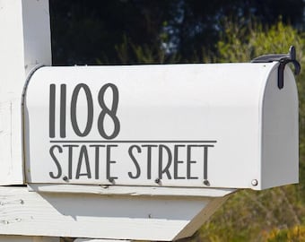 Set of Custom Mailbox Numbers with Street Address Name Decal, Farmhouse Address Number Decal, Personalized Mailbox Numbers and Name,
