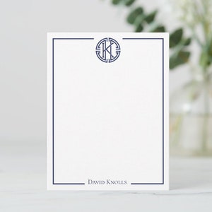 Single Letter Stationery Cards, Medallion Monogram Note Cards, Stationery for Him, Professional Thank You Card, Personalized Flat Note Cards