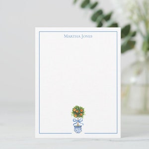 Custom Chinoiserie Citrus Stationery, Personalized Chinoiserie StationeryCard, Monogram Stationery, Floral Ginger Jar Cards,
