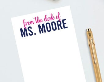 Personalized From the Desk Of Name Notepad, Custom Two Color Full Name Notes, Gifts for Her, Back to School Teacher Gift, from the desk of