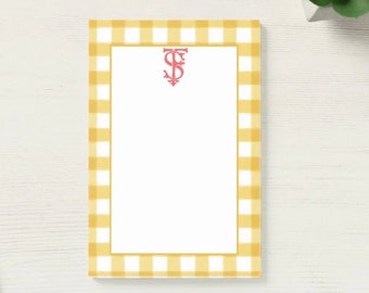 Yellow Gingham Monogram Post-it® Notes, Custom Two Letter Monogram Sticky Notes, 4x6 Sticky Note Set Preppy, Yellow Custom Office Gifts