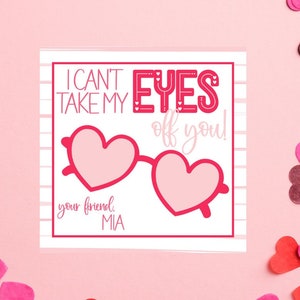 Can&#39;t Take My Eyes Off You Sunglasses Valentines Cards, Fun Class Valentine Card, 3x3 No Candy Valentine Card, Custom Valentine Card