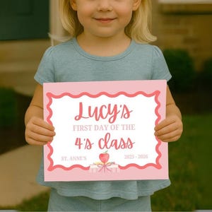 Custom Printable Pink First Day of School Sign, INSTANT Download, Print at Home!, Cute Girl Watercolor Books with Apple School Sign
