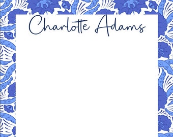 Blue and White Floral Note Pad, Large 8.5 x 11 Customized To Do List, Customized Preppy Note Pad, Monogrammed Large Notepad