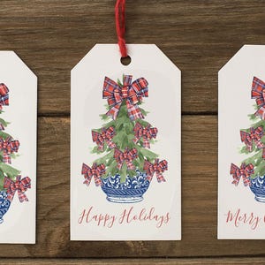 Chinoiserie Topiary Christmas Tree Gift Tags, Personalized Grandmillenial Christmas Gift Tags, Holiday Favor Tags, Name Gift Tag