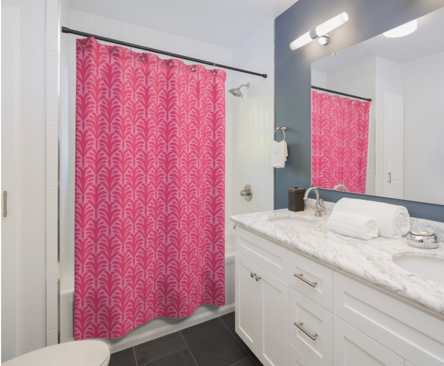 Pink Shower Curtain Hot Pink and Light Pink Shower Curtain Etsy