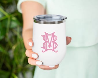 Monogrammed Wine Tumbler, Stainless Steel Wine Glass, Custom 12 oz Wine Tumbler, Travel Wine Glass, On The Go Wine Tumbler