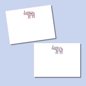 Monogram Elephant Stationery Cards, Personalized Flat Note Cards, Custom Office Supplies, Preppy Graduation Stationery, Custom Gifts for Her