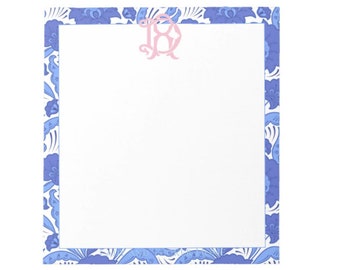 Monogram Blue and White Floral Note Pad, Chinoiserie Monogram Note Pad, Custom Two Letter Monogram Notes