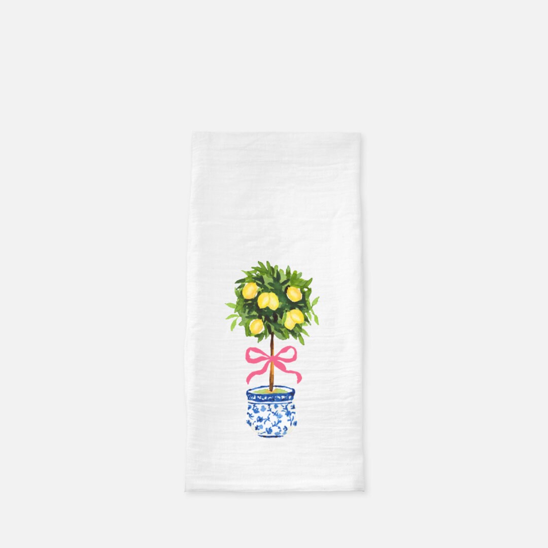 Lemon Ginger Jar Dish Cloth Towel, Blue and White Chinoiserie Kitchen