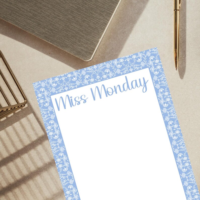 Blue and White Floral Chinoiserie Monogram Note Pad, Floral Vines ...