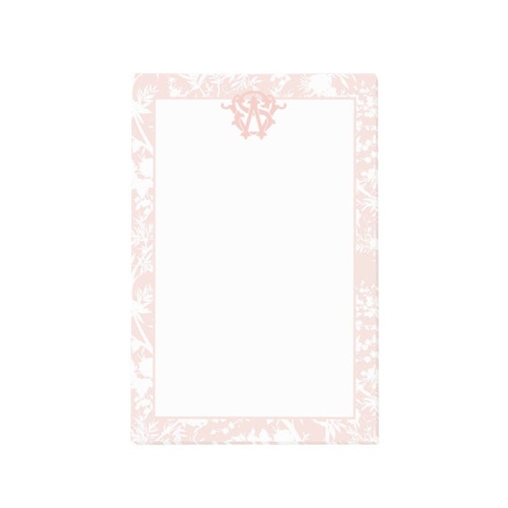 Monogram Pink Chinoiserie Post it Notes 4x6 Pink and White