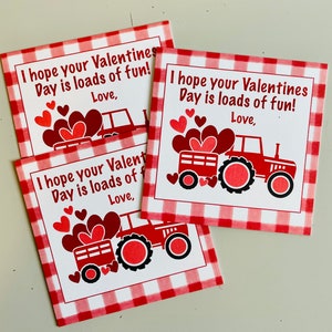 Digital Download Tractor Valentine Card, Red and White Gingham Boy Valentines Day Card, Loads of Fun Valentine, Little Boy Valentine