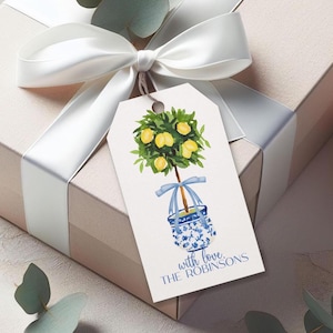Lemon Ginger Jar Gift Tags, Personalized Topiary Chinoiserie Gift Tags, Blue and White Gift Tags, Custom Grandmilleniel Gift Tags,