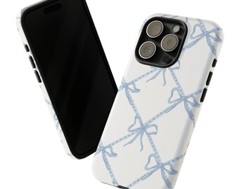 Blue and White Ribbon Bow Monogram Phone Case, Chinoiserie